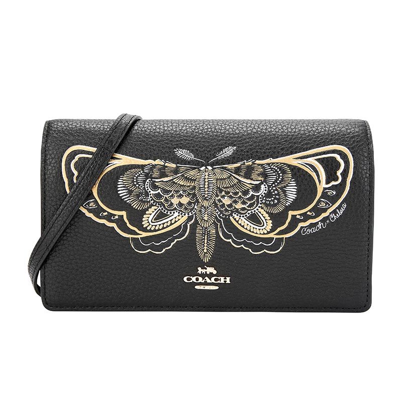 COACH 蔻驰 奢侈品 女士黑色皮革手拿包单肩斜挎两用包 F76770 IMA47 黑色