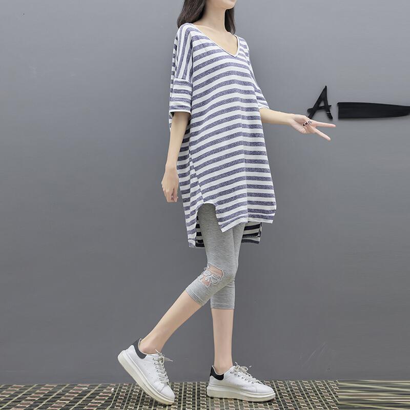 迪鲁奥（DILUAO)LYL 孕妇夏装2019新款上衣短袖短裤两件套装F436-28 条纹套装_922_641 默认颜色 XXL