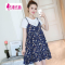 迪鲁奥（DILUAO)孕妇装夏装2019夏装新款碎花孕妇裙休闲T恤孕妇背带裤大码孕妇套装宽松孕妇连衣裙_900 宝蓝碎花 M建议105-115斤