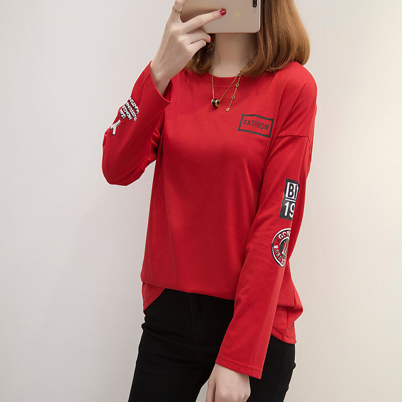 迪鲁奥（DILUAO)2019孕妇春装上衣韩版长袖孕妇T恤短款时尚宽松春秋款打底衫_339 1668红色 XL