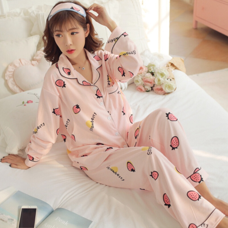 迪鲁奥（DILUAO)大码月子服孕妇睡衣棉布200斤加肥加大春秋季产后哺乳期夏天薄款 粉色草莓开衫 XXXXXL