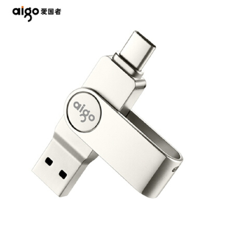 【精选】爱国者（aigo）128GB USB3.1 手机U盘 U356炫酷高速款 银色 双接口手机电脑用 Type-C