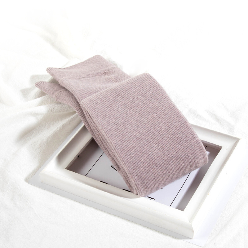 迪鲁奥（DILUAO)仿羊绒羊毛打底裤女燕麦白浅色灰奶咖竖条加绒高腰秋冬加厚连裤袜_742 浅紫色 caijiao