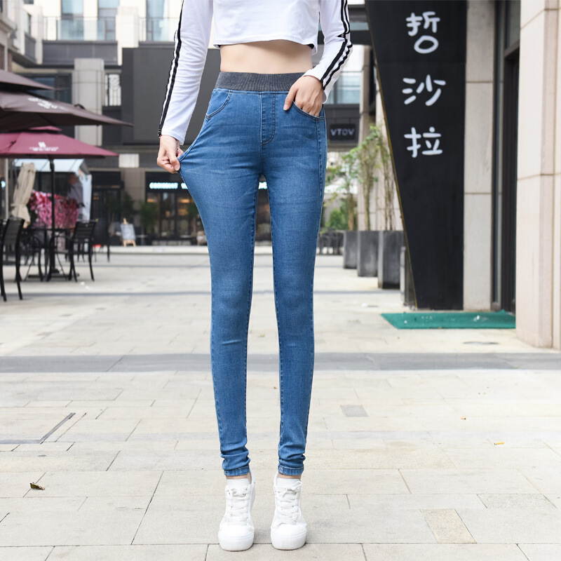 迪鲁奥（DILUAO)新款女装加肥加大码高腰松紧腰牛仔裤中年妈妈200斤女士九分小脚裤子显瘦新款女装_531 8808A浅蓝色九分不加绒 33.