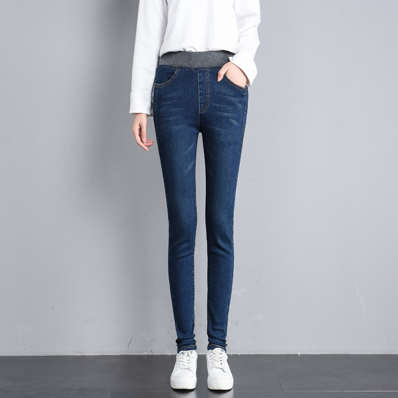 迪鲁奥（DILUAO)新款女装加肥加大码高腰松紧腰牛仔裤中年妈妈200斤女士九分小脚裤子显瘦新款女装_531 8808A深蓝色长裤不加绒 26