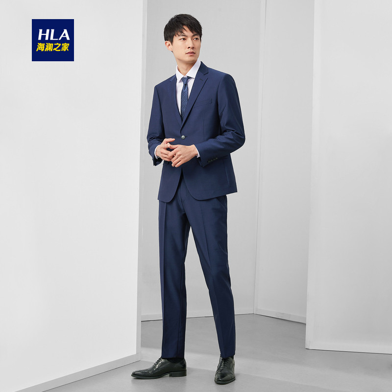 HLA海澜之家平驳领商务西服套装2019秋季净色竹节风格套西男 HTXAD3R051A 藏青51 190/112C