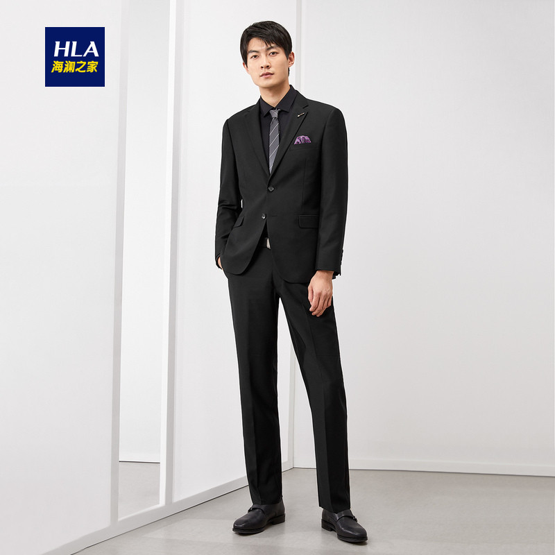 HLA海澜之家简约净色西服套装2019秋季经典平驳领套西男 HTXAD3R050A 黑色50 170/92B