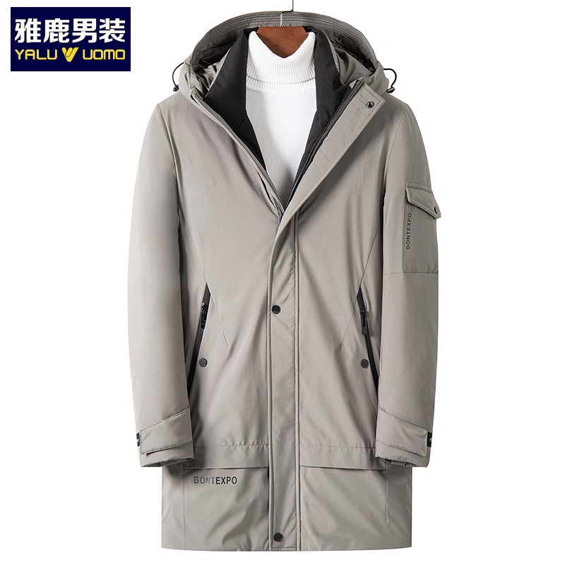 雅鹿男装冬季新款中长款连帽保暖商务休闲男士羽绒服14409989 S3(灰色） 180