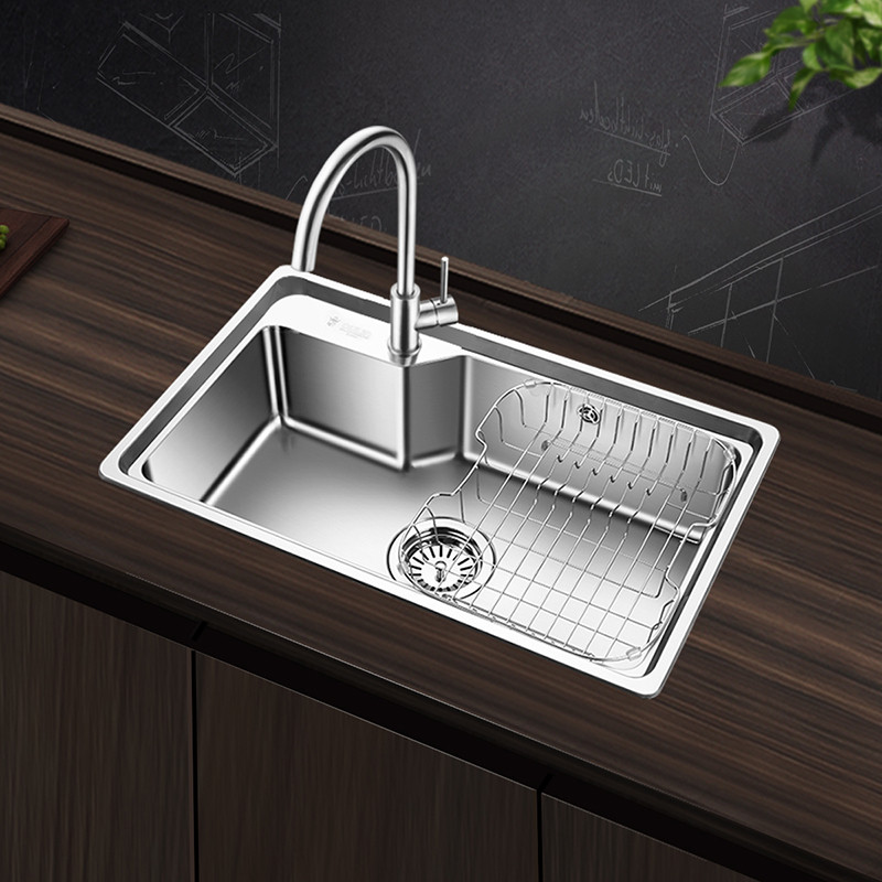 欧琳YG104水槽单槽套餐 不锈钢水槽单槽 厨房洗菜盆单槽仿手工水槽水池
