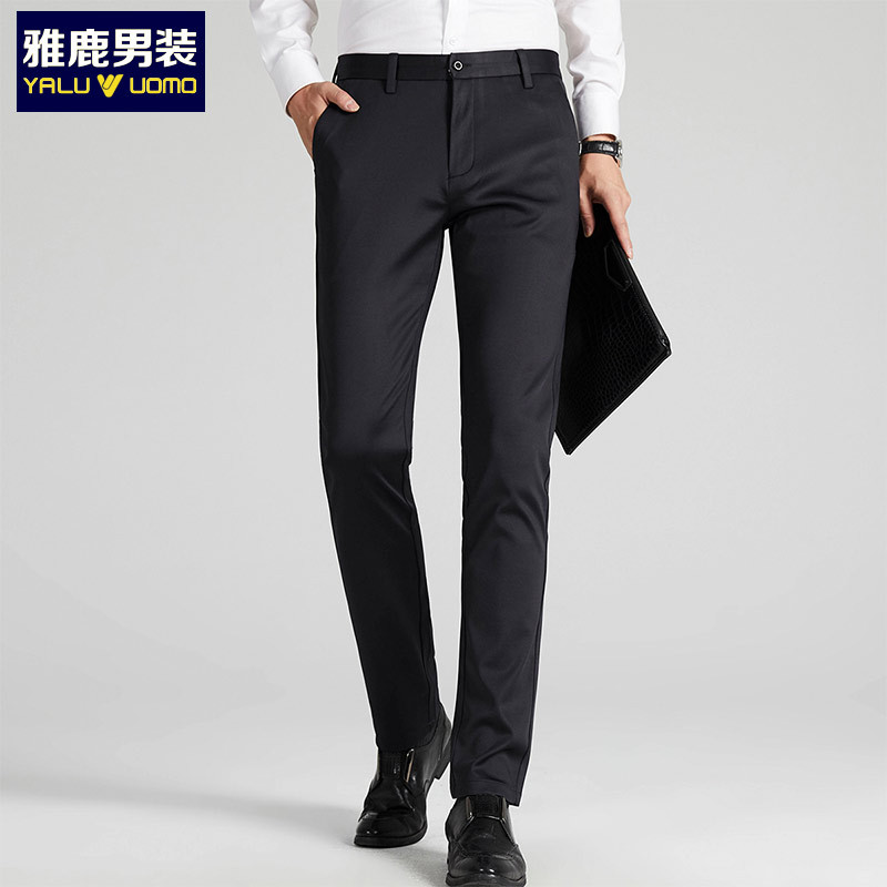 雅鹿男装新品商务休闲弹力百搭免烫抗皱修身长裤男士休闲裤1007KB08636 S1(黑色) 31