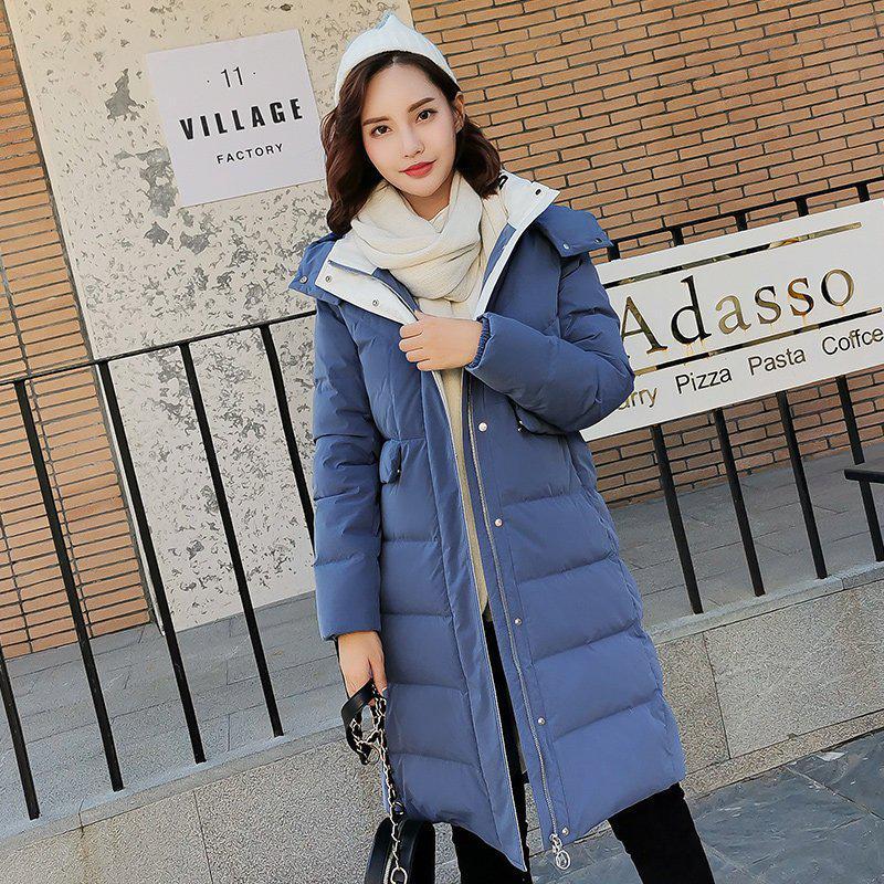 雪中飞雾霾蓝过膝中长款羽绒服女2019冬装新款韩版白鸭绒加厚外套_1 180/100A 蓝色