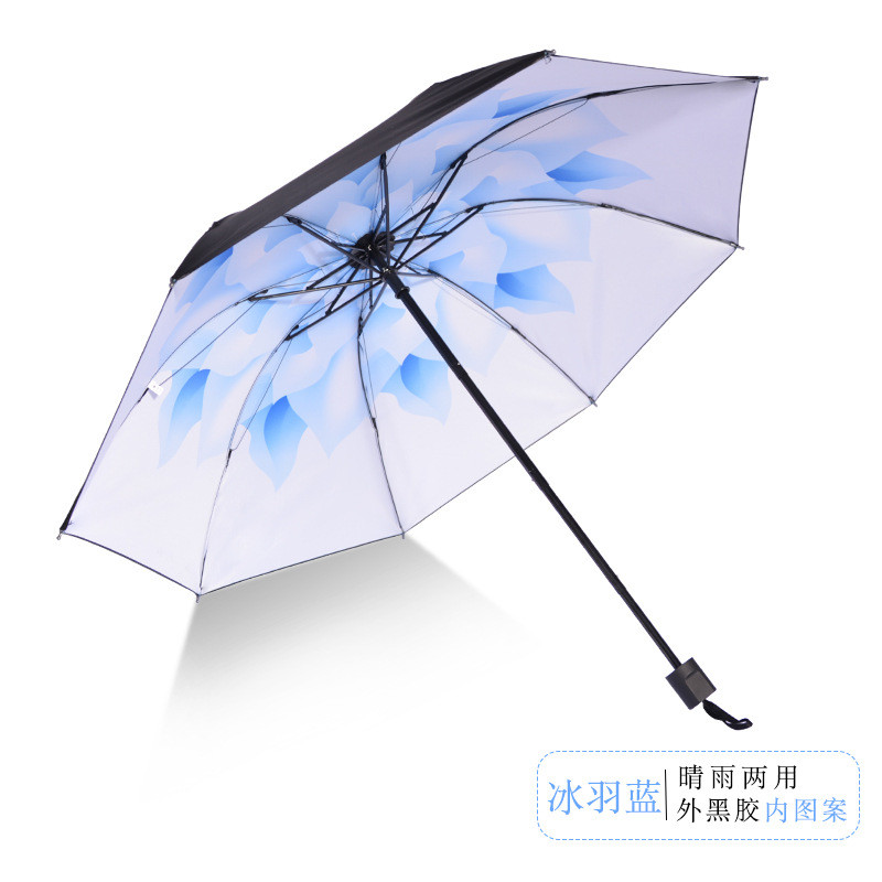 小清新 伞 晴雨两用折叠太阳伞创意防紫外线防晒遮阳黑胶小黑伞 冰羽蓝（外黑胶）