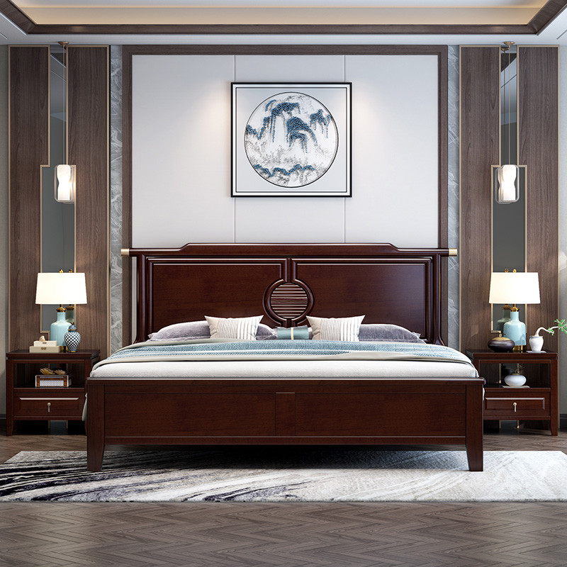 一米色彩 新中式实木床双人床高箱储物床1.8米 1.5m中国风别墅轻奢现代婚床 卧室家具 1.8米标准床+床垫+2床头柜