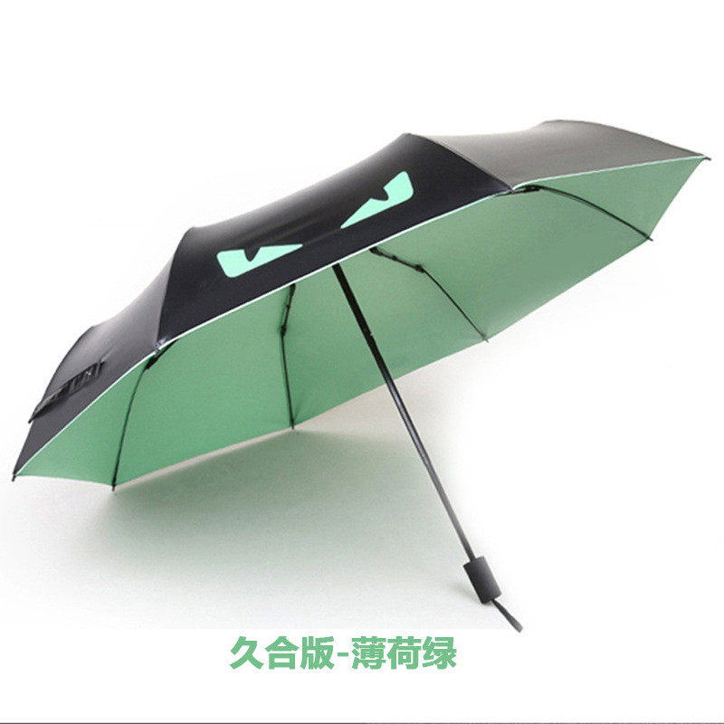 小黑伞女防晒遮阳伞防紫外线太阳伞黑胶女神折叠晴雨伞两用 手动薄荷绿(久合款)