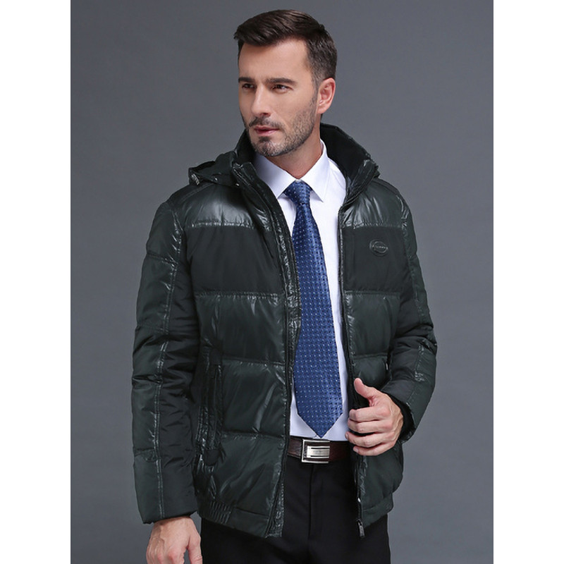 雪暖品牌秋冬新款中年男士羽绒服加厚潮短款立领中青年韩版休闲羽绒服 175 墨绿