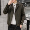 三弦(LA CORDE)皮衣男秋冬新品男装青年男士西装领机车服PU皮夹克时尚休LA-QZQ819 M 军绿色