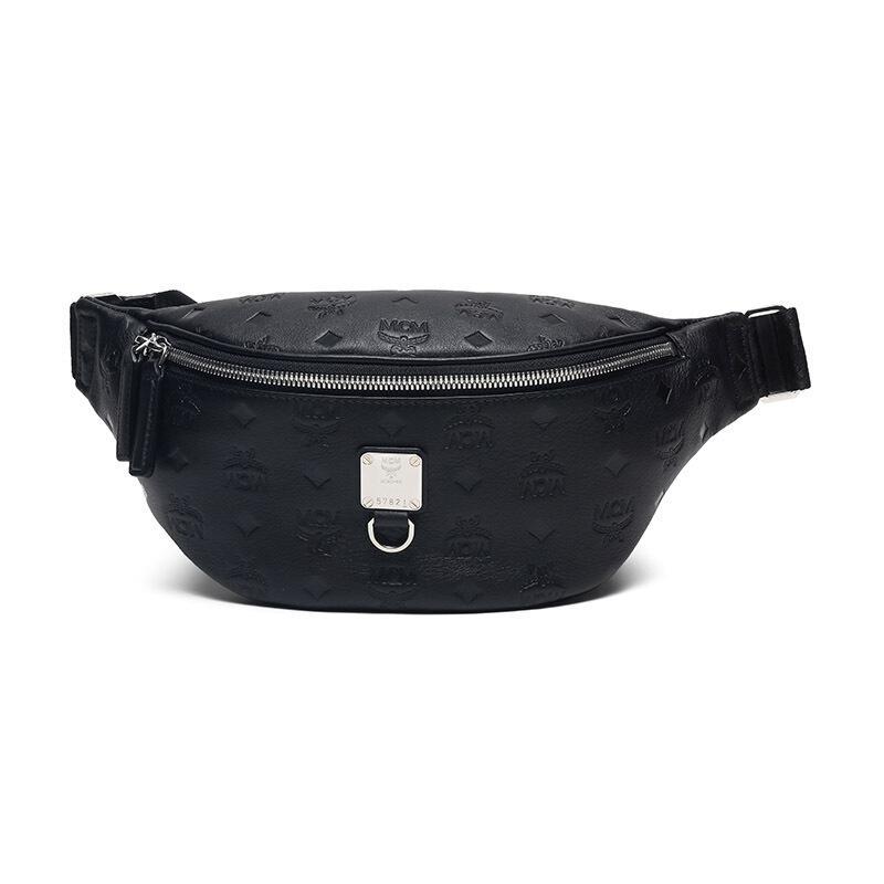 MCM 男女中性款皮革小号腰包斜挎包 MUZ9AFI50 BK001-黑色LOGO图案
