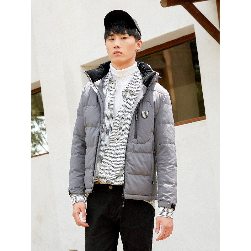 千仞岗(CHERICOM)冬季新款男士羽绒服时尚短款潮流休闲可脱卸帽 XL 哥特灰