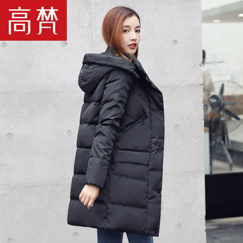 高梵反季特卖羽绒服女中长款2019新款白鸭绒特价时尚宽松 黑色 175/XXL