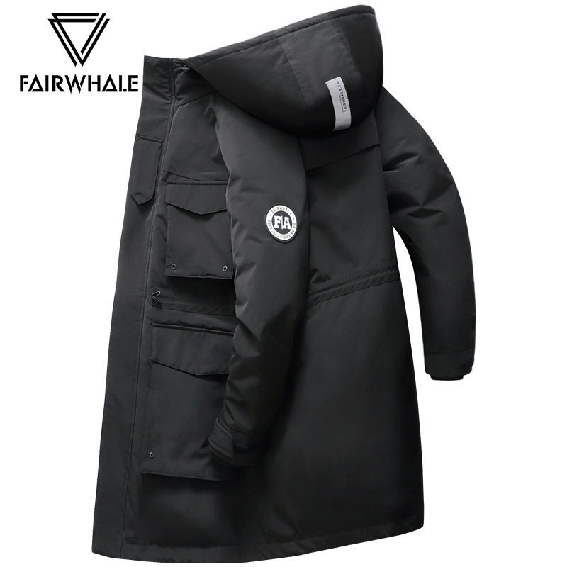 马克华菲羽绒服男2019冬新款中长款连帽加厚保暖工装羽绒衣外套潮_1 165/S 纯黑