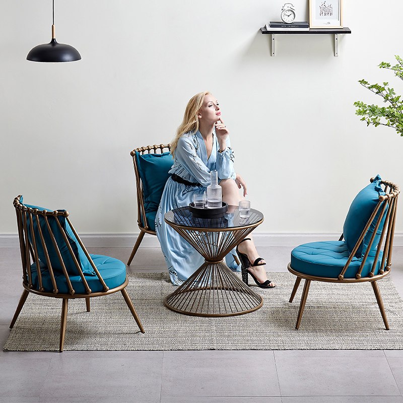 欧宝美北欧铁艺沙发简约现代服装店单双人小沙发工作室ins风网红沙发椅