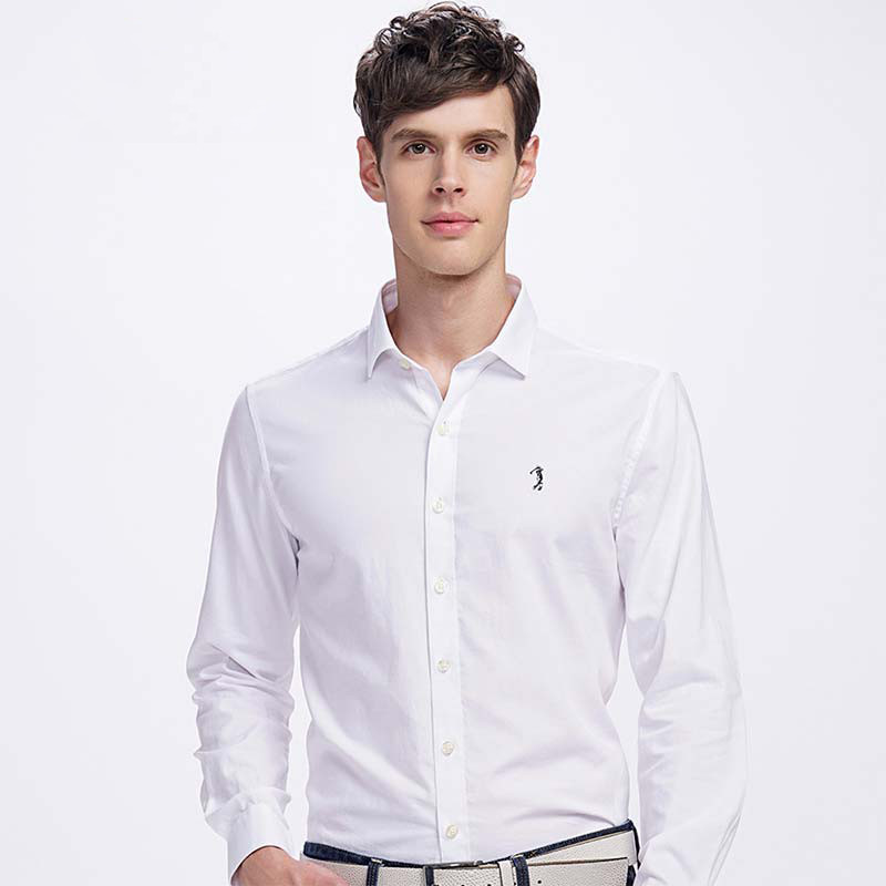 GOLF/高尔夫2019春季新款男装纯棉净色衬衫男士长袖休闲衬衣 白色 XXXL