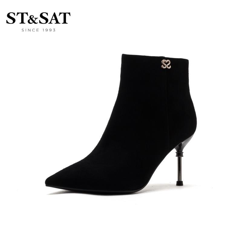 星期六(ST&SAT)尖头细跟高跟优雅时装靴女SS94116689 10黑色 37码