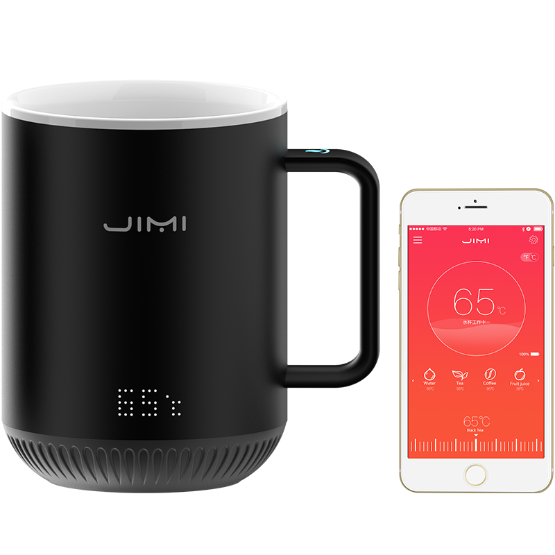 JIMI吉米有品S3 Mug黑色 智能水杯喝水提醒水温显示APP操控多功能带盖咖啡杯创意个性潮流杯子55度加热恒温马克杯