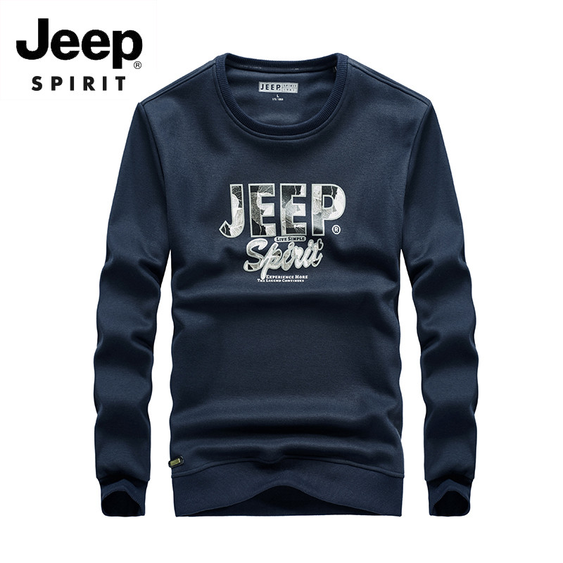 JEEP/吉普2019秋季新款男士休闲简约时尚印花圆领套头长袖加厚卫衣FSM XL 蓝色