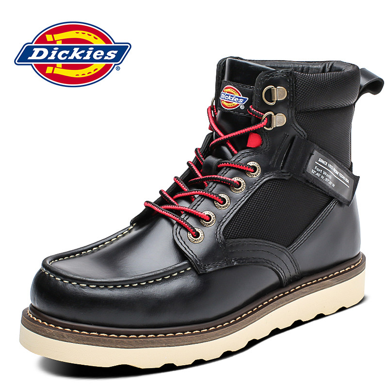 Dickies男鞋冬季新款高帮工装鞋男士真皮休闲大头皮鞋子194M50LXS77 黑色 43码