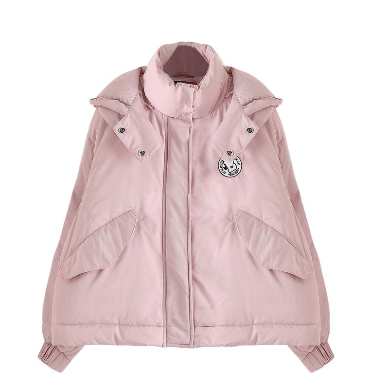 a02新款甜美少女冬季外套女帽子可拆潮棉衣棉服女 DTU5B0331JK 粉红色-105 L