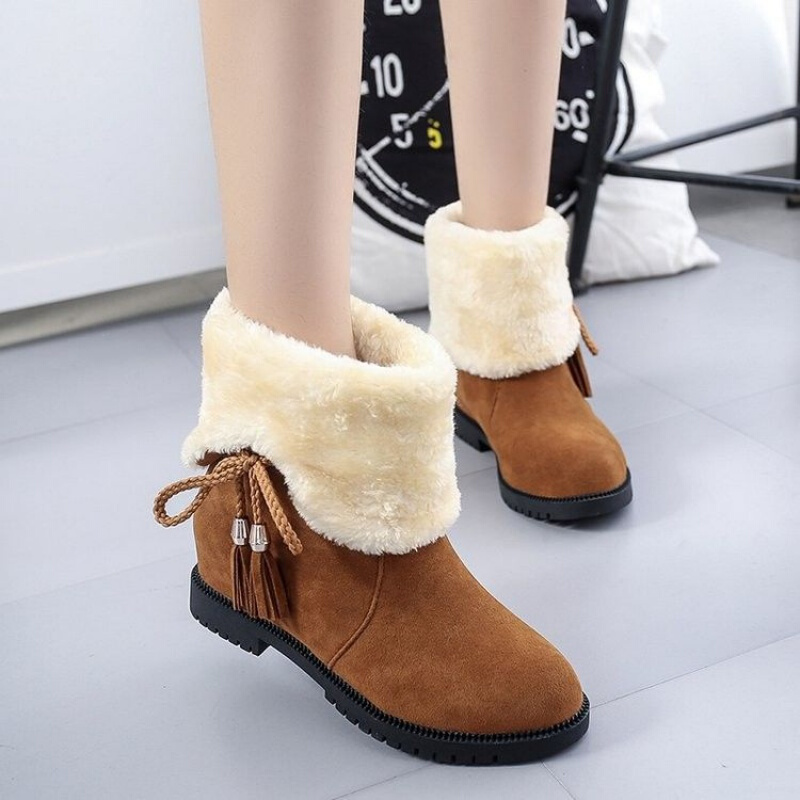 BOMINA(一鞋两穿)雪地靴女冬季学生短靴加绒加厚中筒靴保暖棉鞋女靴子 (棕色蝴蝶结-1611) 38.