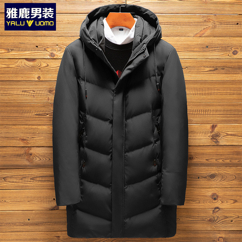 雅鹿男装冬季新品商务休闲中长款连帽保暖男款羽绒服1034YA19095 S1(黑色) 190
