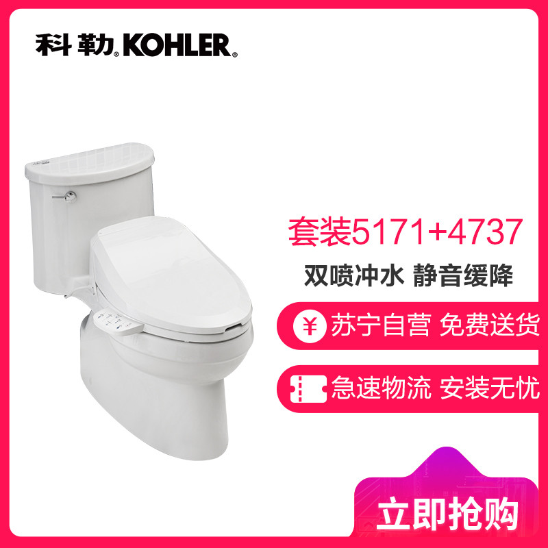 科勒(KOHLER)马桶五级旋风绿能节水智能坐便盖套装马桶盖板K-5171+4737T
