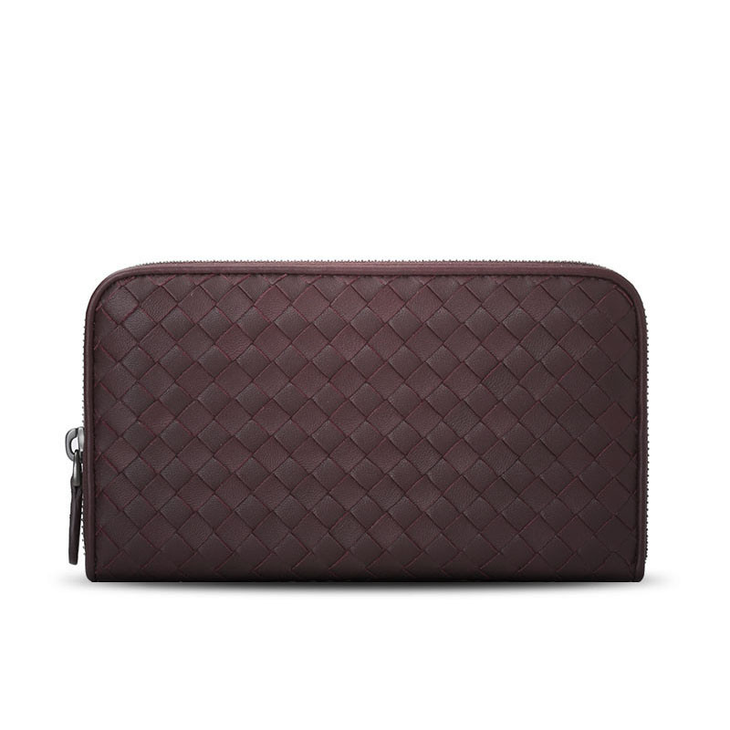 Bottega Veneta/葆蝶家 女钱包羊皮经典编织长款拉链钱夹 114076 酒红色