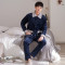 安之伴睡衣男晚秋圆领套装复合家居服31941311621 XXL 黑兰