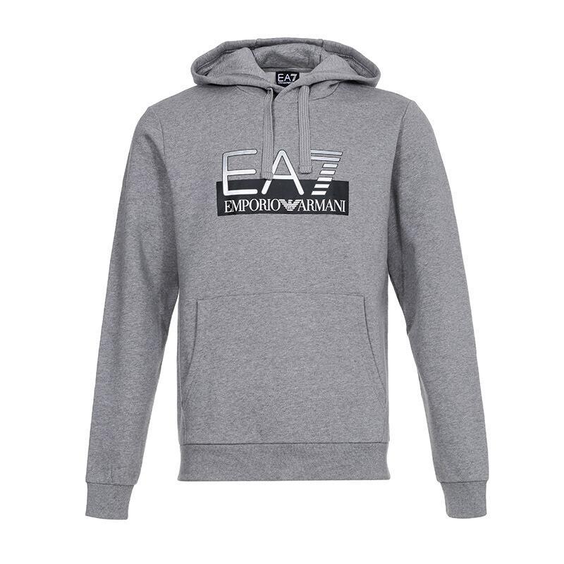 EMPORIO ARMANI EA7 阿玛尼 男款棉质加绒款连帽卫衣运动衫 6GPM17 PJ07Z 3905-杂灰色LOGO图案 S