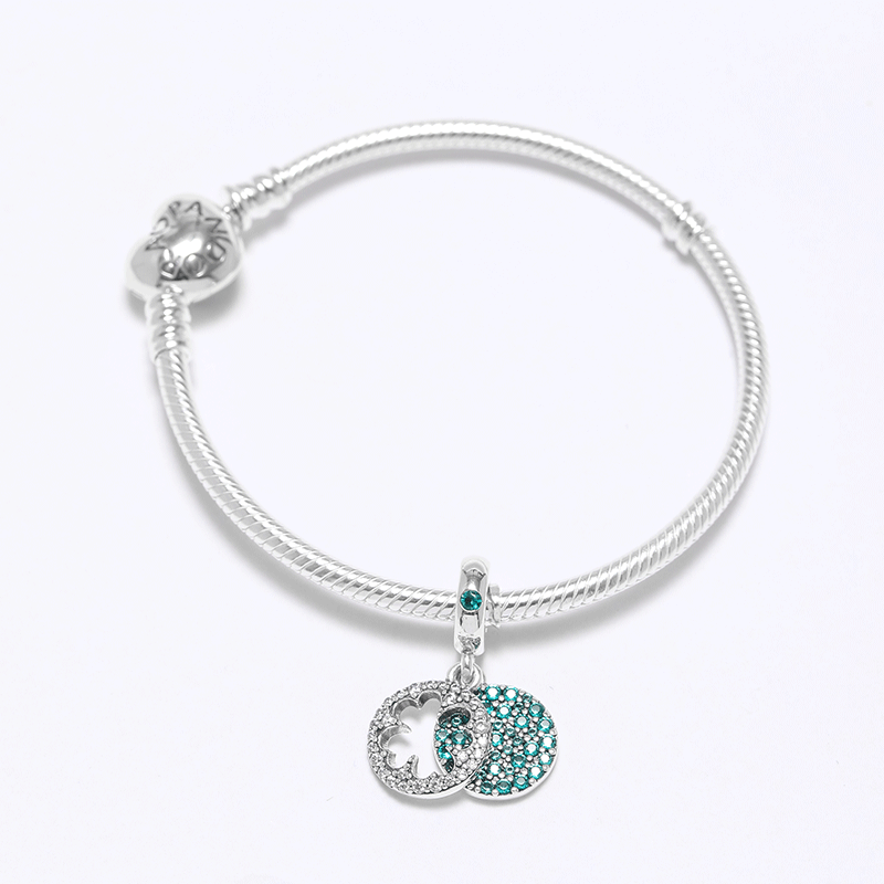PANDORA潘多拉 绿色耀目四叶草 925银串饰手链 19cm