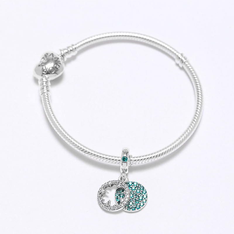 PANDORA潘多拉 绿色耀目四叶草 925银串饰手链 17cm