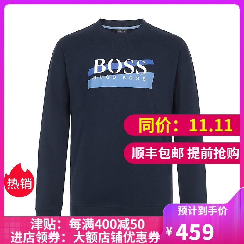 HUGO BOSS 雨果博斯 男款棉质薄款圆领长袖卫衣运动衫 50414450 403-暗蓝色LOGO印花 M