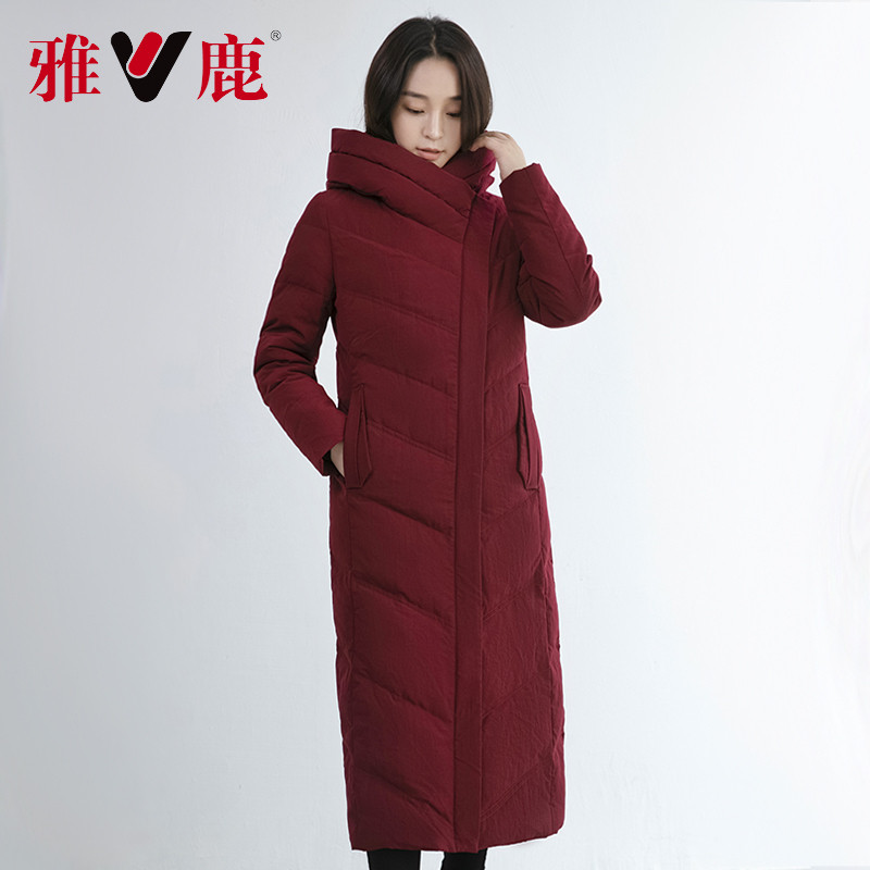 yaloo/雅鹿羽绒服女中长款2019新款时尚白鸭绒修身冬季过膝外套F_277 165/L 酒红