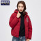 雅鹿男装冬季新款女士百搭连帽短款时尚印花女款羽绒服WA61U0184 1048(红色) 170