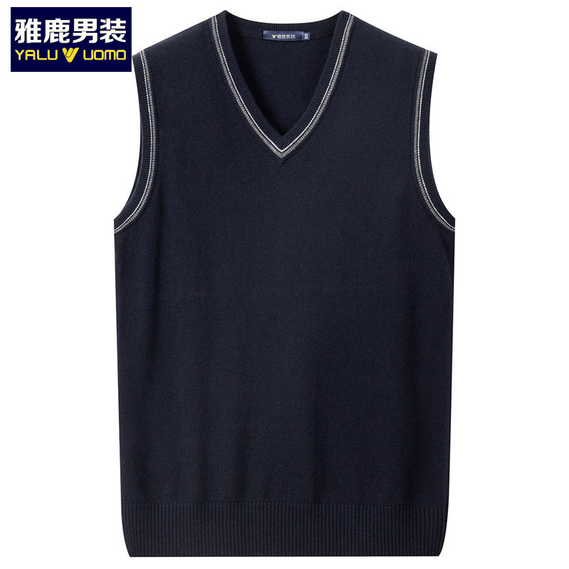 雅鹿男装秋季新品保暖舒适百搭背心马甲男士针织衫1117MB01108 B6(藏青) 170