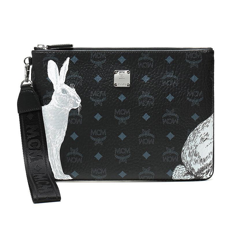MCM 男女中性PU/PL/CO中号捉迷藏兔子腕包手拿包 MYZ9AVI29 BK001-黑色LOGO图案