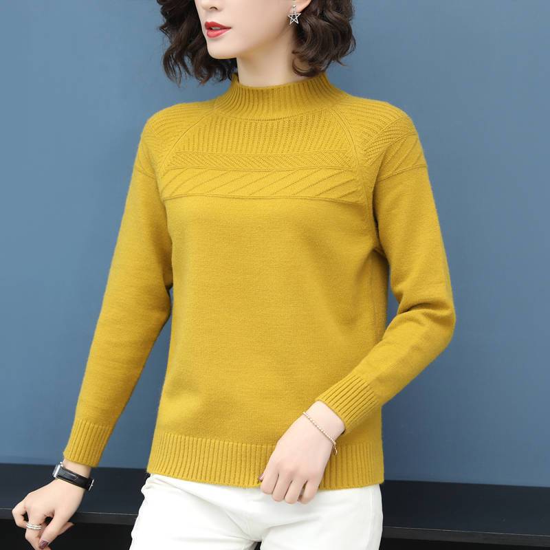 朗妮姿(LANGNIZI) 针织毛衣2020春秋新款毛衣女韩版套头高领宽松针织衫 A987# 黄色 L【105-115斤】