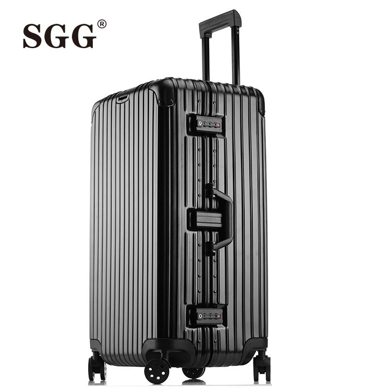 SGG大容量行李箱26寸女韩版运动版加厚铝框拉杆箱万向轮复古旅行箱出国托运箱男商务皮箱超大密码箱硬箱子 26寸【关注加购下单送透明箱套】 黑色
