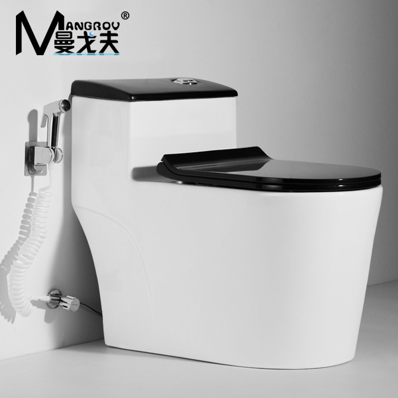 曼戈夫卫浴（MANGROV）马桶连体式大冲力大口径超漩式坐便器家用地排节水静音座便器 250/350/400/300MM 250MM 黑色脲醛盖板【大口径80MM】【免费安装】