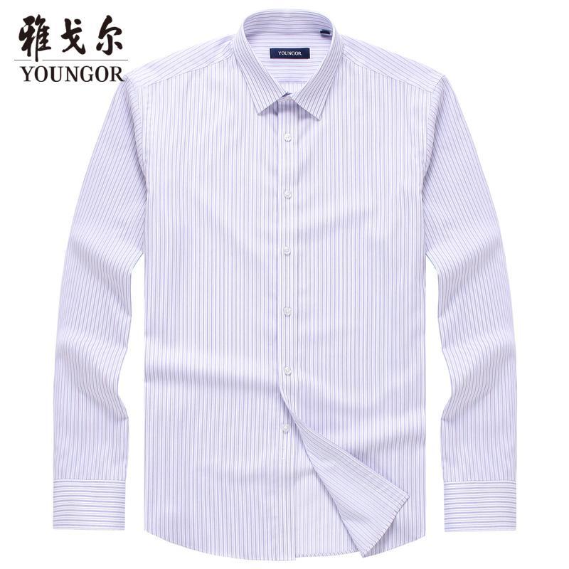 Youngor/雅戈尔男装秋冬商务休闲白底紫条衬衫263KJA 白底紫条 41