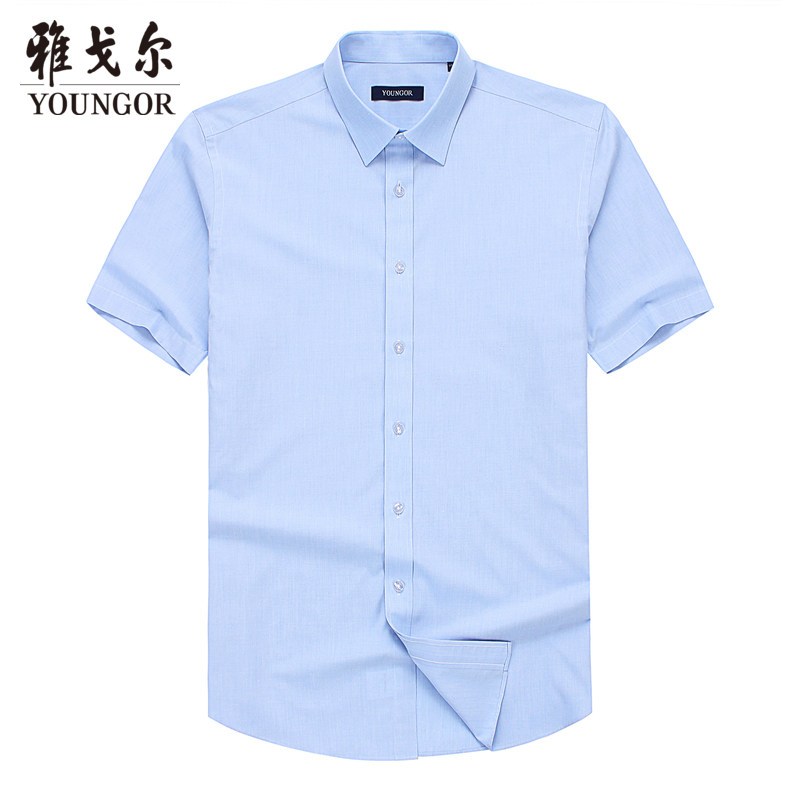 Youngor/雅戈尔秋新品男士商务休闲浅蓝短袖衬衫001IJW 浅蓝 38