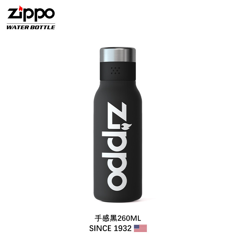 美国Zippo男女士高档便携随身运动户外保温杯316L不锈钢水杯杯子260ml 手感黑 260ml